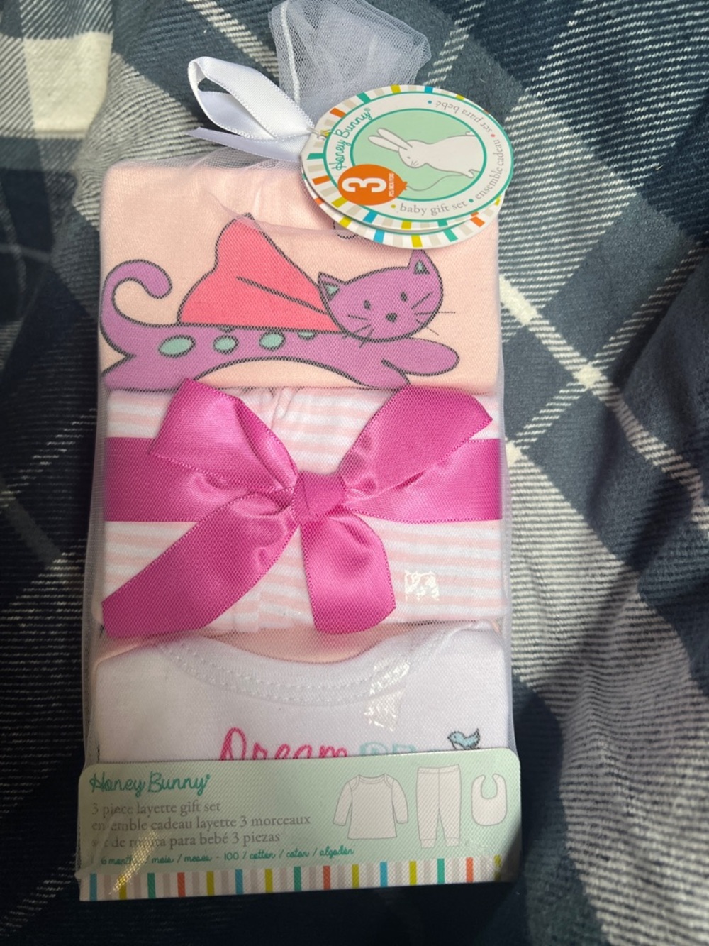 Honey Bunny Baby Girl Layette 3-Piece Set with Pink Kitty Design